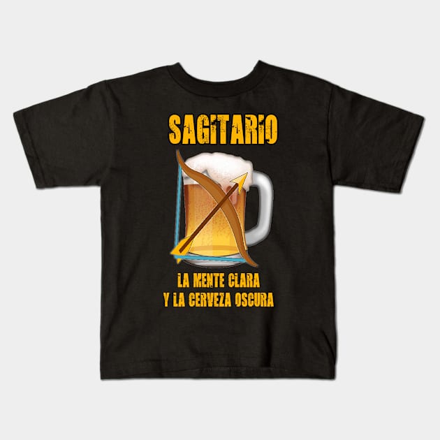 Fun design for lovers of beer and good liquor. Sagittarius sign Kids T-Shirt by Cervezas del Zodiaco